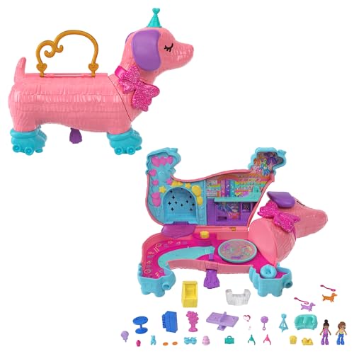 Polly Pocket Hündchenparty - Rollschuh-Geburtstagsparty, 2 Puppen, 26 Zubehörteile, DJ-Pult, Rollschuhbahn, Tanzfläche, Tragegriff, für Kinder ab 4 Jahren, HKV54 von Polly Pocket