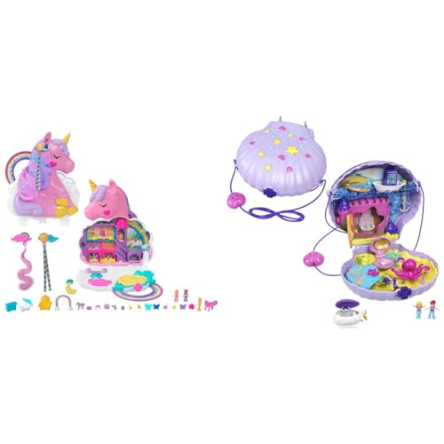 Polly Pocket HMX18 - Mini-Spielzeug & Schatulle, Muschel Tasche zum Umhängen in Unterwasser Thema, mit 2 Puppen und 1 U-Boot, Meerjungfrau Spielzeug, Spielzeug ab 4 Jahre, GNH11 von Polly Pocket