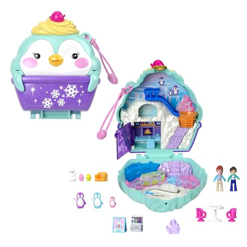 Fisher-Price Polly Pocket Winterliche Pinguin Schatulle - Spielset mit 2 Puppen, 12 Accessoires und 6 Elementen im Winter-Wunderland, Schneemann und Iglu-Rutsche, für Kinder ab 4 Jahren, HRD34 von Polly Pocket