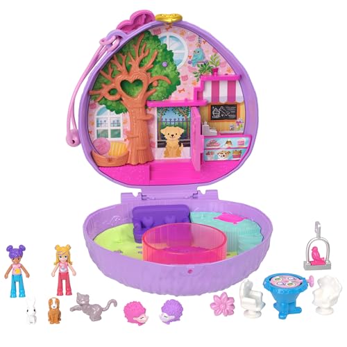 Monster High POLLY Pocket Igel-Café Schatulle - Spielset mit 2 Puppen, 12 Accessoires und 9 Tieren, drehendes Igel-Rad, aufhängbarer Vogelkäfig und versteckte Snacks, für Kinder ab 4 Jahren, HRD37 von Polly Pocket