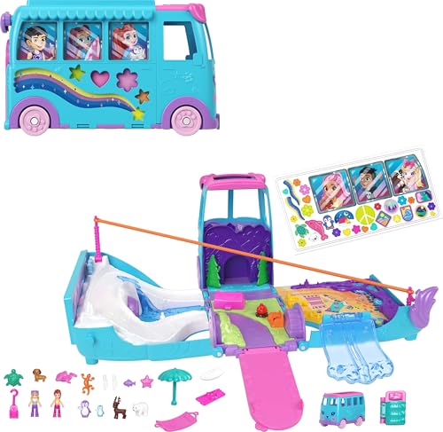 Polly-Pocket-Mikropuppen und umwandelbarer Camper, mit Accessoires wie Haustieren und Spielzeugauto, mobiles Haustier-Abenteuer-Spielset, JCC22 von Polly Pocket