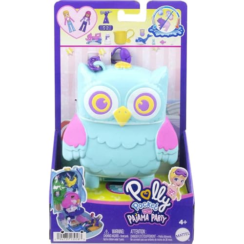 Polly Pocket Pajama Party Snowy Sleepover Eule, kompaktes Spielset mit 2 Mikro-Puppen, mehrfarbig von Polly Pocket