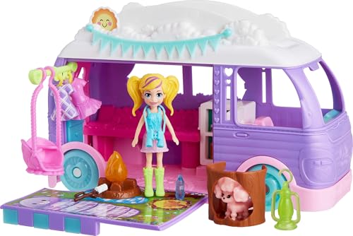 Polly Pocket Puppen- & Haustier-Spielset, Reisespielzeug mit Camping & Futterzubehör, Glamping Camper Van von Polly Pocket