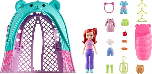 Polly Pocket Puppen- & Haustier-Spielset, Reisespielzeug mit Camping & Futterzubehör, Glamping-Zelt von Polly Pocket