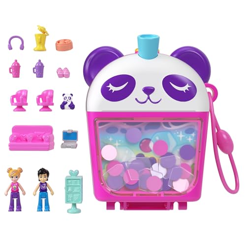 Polly Pocket-Puppen und Spielset, Bubble Tea-Pandaschatulle, tierisches Spielzeug mit 2 kleinen Puppen, Panda und Lebensmittel-Zubehörteilen, HWN95 von Polly Pocket