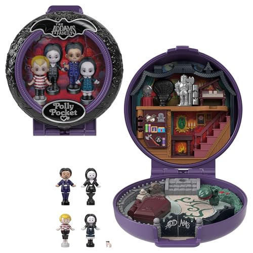 Polly Pocket Sammler Spielset, Die Addams Family Schatulle mit 4 Sondereditions-Figuren und 10 Zubehörteilen, HXW25 von Polly Pocket