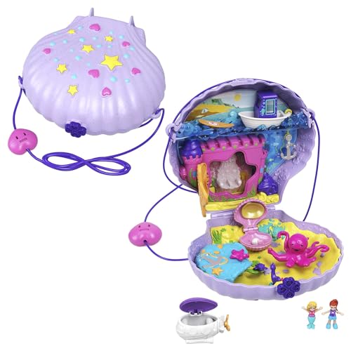 Polly Pocket Schatulle, Muschel Tasche zum Umhängen in Unterwasser Thema, mit 2 Puppen und 1 U-Boot, Polly Pocket Meerjungfrau Spielzeug, Spielzeug ab 4 Jahre, GNH11 von Polly Pocket