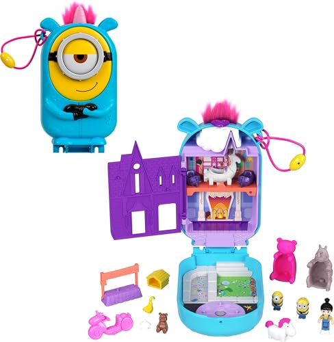 Polly Pocket Spielset mit 1 Puppe, 2 Minions & Fluffy Das Einhorn Spielzeug, Minions Sammelkompakt mit 9 Zubehörteilen von Polly Pocket