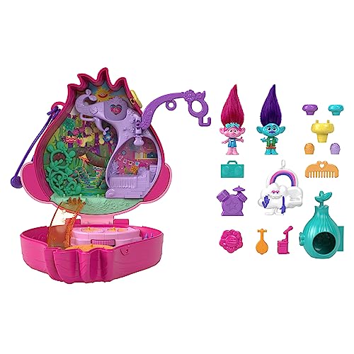 Polly Pocket und DreamWorks TROLLS Schatulle Spielset mit Poppy- und Branch-Puppen und 13 Zubehörteilen, Sammelspielzeug mit funktionierenden Elementen, HKV39 von Polly Pocket