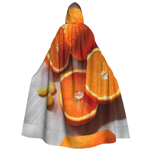 Kapuzenumhang mit frischem orangefarbenem Fruchtdruck – Herren Damen Kapuzenumhang Halloween Cosplay Karneval Mottopartys von PoltEdaro