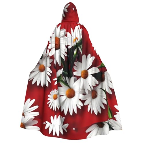 Kapuzenumhang mit roter Blume und weißem Gänseblümchen-Druck, für Herren und Damen, Kapuzenumhang, Halloween, Cosplay, Karneval, Mottopartys von PoltEdaro