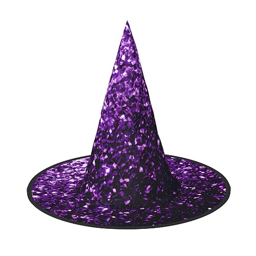 PoltEdaro Wunderschöner violetter Glitzer-Druck, leichter Halloween-Hut, Hexenhut für Partys und Kostüme, Halloween-Accessoire von PoltEdaro