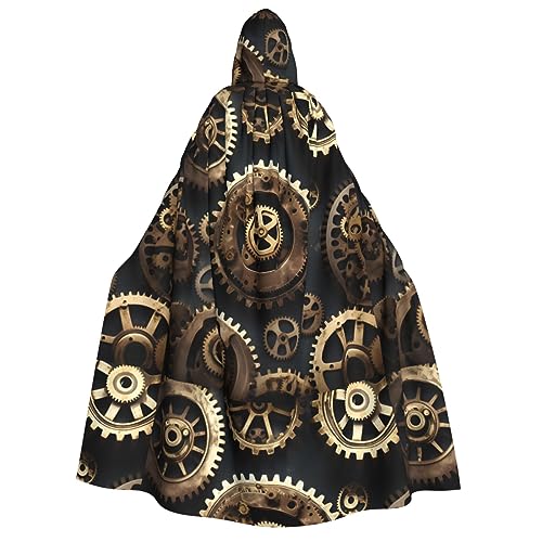 Steampunk Gears Print Hooded Cloak - Herren Damen Kapuzenumhang Halloween Cosplay Karneval Mottopartys von PoltEdaro