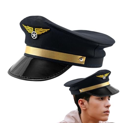 Poludatly Pilot Kapitän Hut Navy Pilot Cap Fluggesellschaft Kapitän Cap Erwachsene Cosplay Hut Einstellbare Thema Party Hüte Fasching Kostüm Zubehör für Cosplay von Poludatly