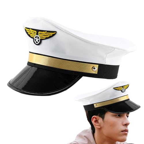 Poludatly Pilot Kapitän Hut Navy Pilot Cap Fluggesellschaft Kapitän Cap Erwachsene Cosplay Hut Einstellbare Thema Party Hüte Fasching Kostüm Zubehör für Cosplay von Poludatly