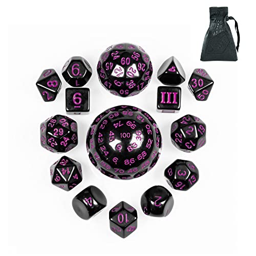 Poludie Polyedrisches DND-Würfel-Set, D3-D100, kugelförmig, D&D-Würfel-Set, D100 RPG-Würfel für Dungeons und Dragons, RPG, MTG-Tischspiele (schwarz lila) von Poludie