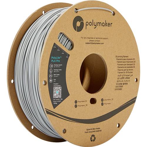 Polymaker PA07003 Filament PLA Pro hohe Steifigkeit, schlagfest 1.75mm 1000g Grau PolyLite™ 1St. von Polymaker