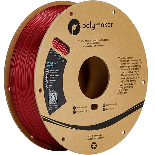 Polymaker PB01031 Filament PETG hitzebeständig, hohe Zugfestigkeit 1.75mm 1000g Rot (translucent) P von Polymaker