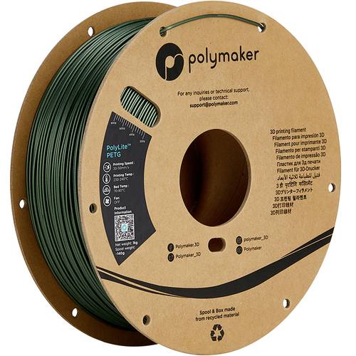 Polymaker PB01035 Filament PETG hitzebeständig, hohe Zugfestigkeit 1.75mm 1000g Dunkelgrün PolyLit von Polymaker