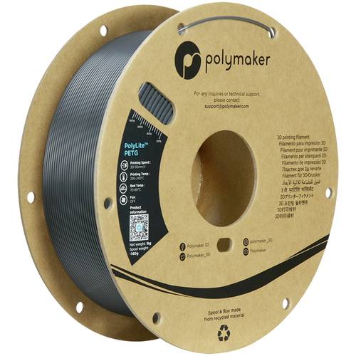 Polymaker PB01056 Filament PETG hitzebeständig, hohe Zugfestigkeit 1.75mm 1000g Dunkelgrau PolyLite von Polymaker