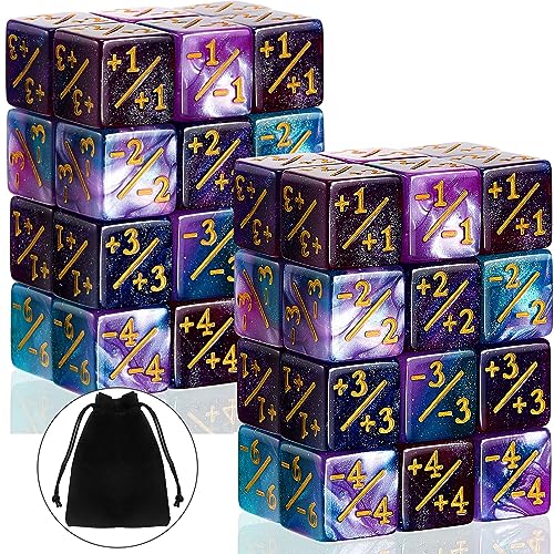 Pomeloone 48 Stücke Würfel Zähler, Token Würfel Loyalität Würfel D6 Würfel Kompatibel mit MTG, CCG, Kartenspiel Zubehör, mit Aufbewahrungsbeuteln (Cyan+Violett) von Pomeloone