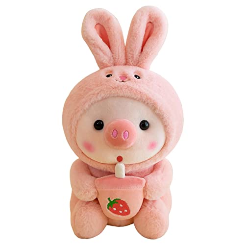 Milchtee Softpuppe Teetasse Kissen 25cm Kawaii Bubble Tea Schwein Stofftier Kuscheltier, Niedliches Schweinchen Plüschtier-Teetasse Kissen, Milchtee Boba Plüschpuppe, Geburtstagsgeschenke Für Kinder von Pomrone