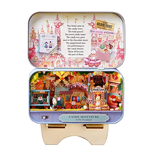 Pomrone Box Theatre Dollhouse Kit Kabine Miniaturlandschaft Weißblechbox Vintage Architektonisches LED-Mini-Puppenhaus Für Kinder Und Erwachsene von Pomrone