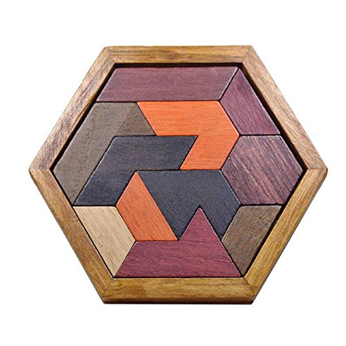 Holz Tangram Puzzle für Kinder, 7/11 Stücke Holz Puzzle Blöcke, Tangram Hexagon, Brainteaser Tangram Spiel, Klassisches/Waben/Herz Geformt Tangram Set, Lernspielzeug Kinder Geschenk für Jungen Mädchen von Pomurom