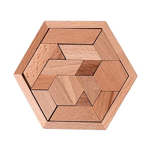 Holz Tangram Puzzle für Kinder, 7/11 Stücke Holz Puzzle Blöcke, Tangram Hexagon, Brainteaser Tangram Spiel, Klassisches/Waben/Herz Geformt Tangram Set, Lernspielzeug Kinder Geschenk für Jungen Mädchen von Pomurom