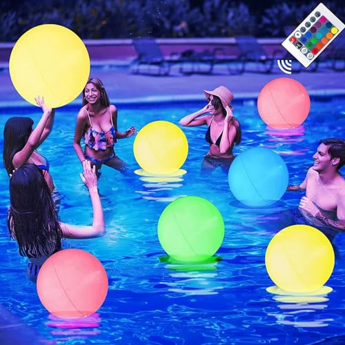 Wasserball Aufblasbarer LED, 2 Pool Spielzeug Kinder, Leuchtender Wasserball mit 16 Farben Licht und Fernbedienung, LED Strandspiel Bälle für Strandparty Poolparty im Sommer Pool Strand Dekoration von Pomurom