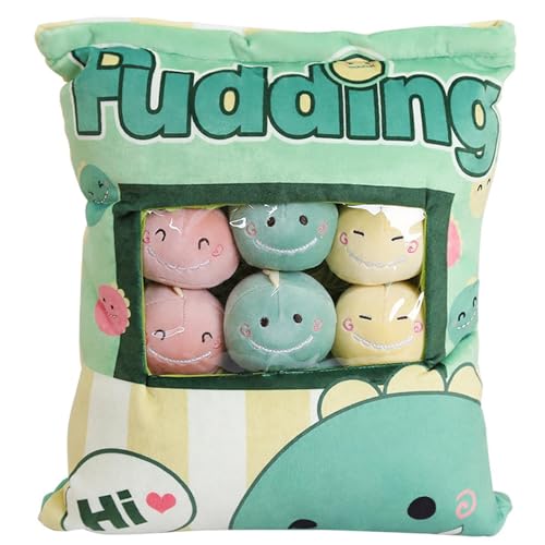 Weiches Kuschelkissen, Kissen im Beutel-Design Gefüllt mit 8 Abnehmbaren Plüsch Puppen Dinosaurier/Kaninchen/Hühner/Schweine Plüschtier, Snack-Kissen Kuscheltier Spielzeug, Geschenke für Kinder von Pomurom