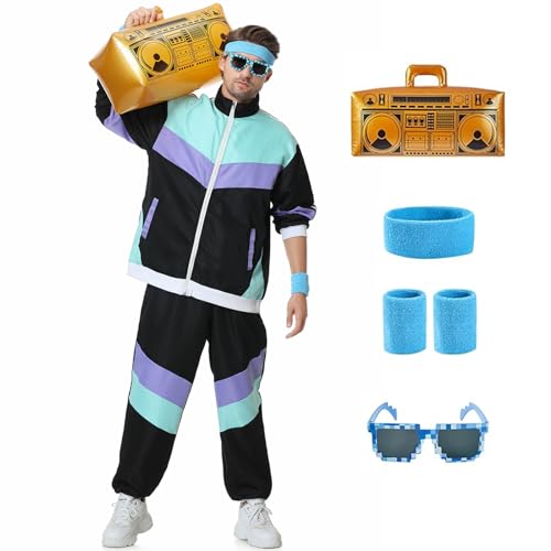 Pomzio 20er Jahre Kostüm Herren Accessoires Mafia Kostüm Herren Gatsby Accessoires Herren Alter Mann Kostüm Set mit Hut, Verstellbar Elastisch Hosenträger, Taschenuhr, Fliege, Bärte, Brille, Krücken von Pomzio