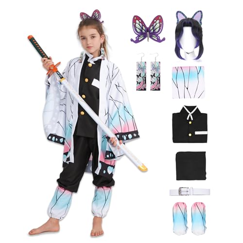 Pomzio Shinobu Cosplay Kostüm Shinobu Mädchen Shinobu Kleid mit Shinobu Perücke für Halloween Karneval 9 Stück Shinobu Cosplay Frauen Kostüme Shinobu Kleidung von Pomzio