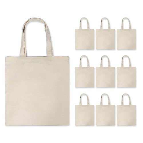 10-teilige Canvas-Tasche mit Großem Fassungsvermögen, Einfarbig, Leichte Einkaufstasche aus Stoff für den Täglichen Gebrauch (Beige) von Pongnas