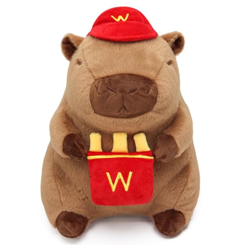 Ponjauk Frites Capybara Kuscheltier 25cm, Capibara Plüschtier Groß Kawaii Wasserschwein Stofftier Kapibara Plush Geburtstag Weihnachten Karneval Geschenk für Kinder von Ponjauk