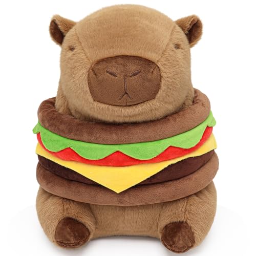 Ponjauk Hamburger Capybara Kuscheltier 25cm, Capibara Plüschtier Groß Kawaii Wasserschwein Stofftier Kapibara Plush Geburtstag Weihnachten Karneval Geschenk für Kinder von Ponjauk