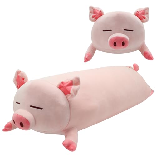 Ponjauk Langes Plüsch-Schwein Kuscheltier 85cm, Riesiges Pinkes Schwein Plüschtier, Süßes Schwein Plüschtier zum Schlafen und Umarmen, Langer Körper Werfkissen für Kinder von Ponjauk