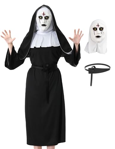 Ponjauk Nonnen Kostüm Damen, nonnenkostüm damen gruselig the nun kostüm Kleid für Erwachsene Kleidung Halloween Cosplay von Ponjauk