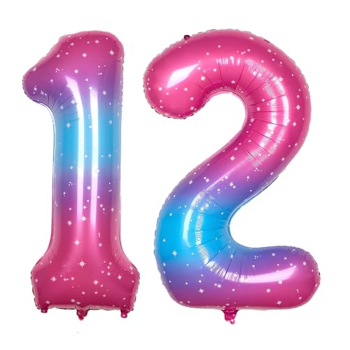 Ponmoo 40 Zoll Foil Luftballon Zahlen 12/21 Rosa-Blau (101cm), Aufblasbares Helium oder Luft, Riesige Folienballons Nummer 0-100, Große Ballones für Hochzeitstag und Geburtstag Party Dekoration von Ponmoo