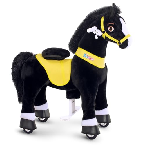 PonyCycle Essentiell Modell E Spielpferd zum Reiten für Kinder Plüschtier Reitpferd auf Rollen (Schwarz/Größe 4 für Alter 4-8) Pferd mit Rollen Plüsch Spielpferd Kinder - E438 von PonyCycle