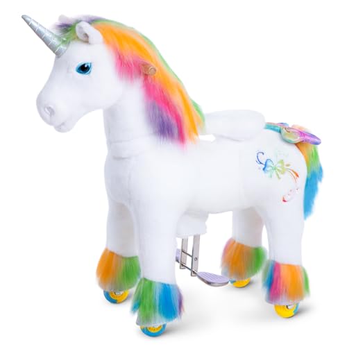 PonyCycle Premium-Modell X Laufendes Einhorn mit Bremse (Regenbogen-Einhorn/Größe 4 für Alter 4-8), Schaukelpferde-Reitpferd, Einhorn-Spielzeug X42 von PonyCycle