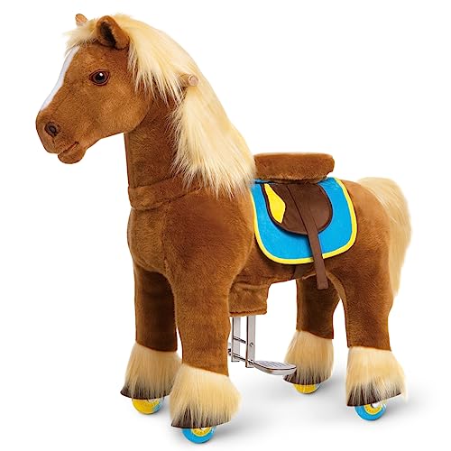 PonyCycle Premium-Modell X Reiten Sie auf Pony Pferd auf Rollen mit Bremse (braunes Pferd/Größe 4 für Alter 4-8), Schaukelpferd ab 4 Jahr, Sattel Pferd X46 von PonyCycle
