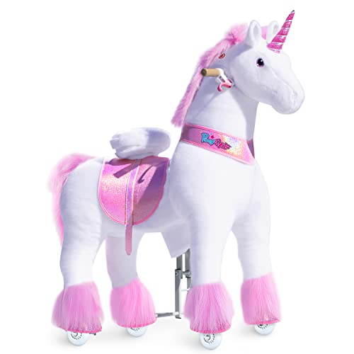 PonyCycle Klassisch Modell U Fahrt auf Einhorn Laufendes Tier Plüschtier Reitendes Einhorn auf Rädern (mit Bremse und Klang/ 108 cm Höhe/Größe 5 für Alter 7+) Pink Unicorn Ux502 von PonyCycle