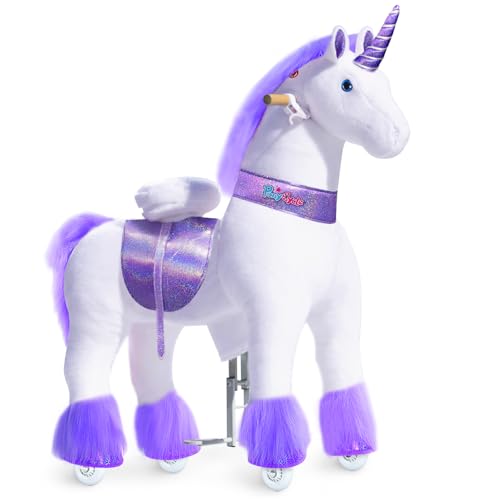 PonyCycle Klassisch Modell U Fahrt auf Einhorn Laufendes Tier Plüschtier Reitendes Einhorn auf Rädern (mit Bremse und Klang/ 108 cm Höhe/Größe 5 für Alter 7+) Purple Unicorn Ux506 von PonyCycle