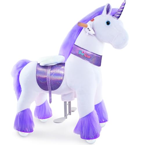 PonyCycle Klassisch Modell U Reiten auf Einhorn Spielzeug Plüsch Lauftier Lila Einhorn (mit Bremse und Klang/ 90cm Höhe/Größe 4 für Alter 4-8) Ux406 von PonyCycle