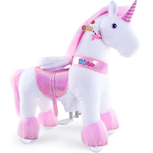 PonyCycle Klassisch Modell U Fahrt auf Einhorn Laufendes Tier Plüschtier Reitendes Einhorn auf Rädern (mit Bremse und Klang/ 76 cm Höhe/Größe 3 für Alter 3-5) Pink Unicorn Ux302 von PonyCycle