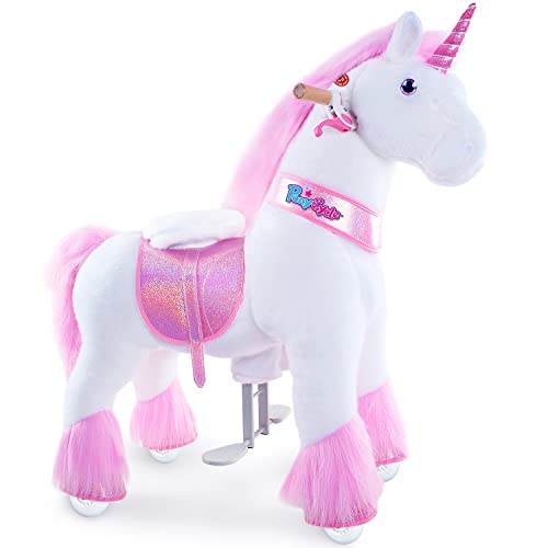 PonyCycle Klassisch Modell U Reiten auf Einhorn Spielzeug Plüsch Lauftier Rosa Einhorn (mit Bremse und Klang/ 90cm Höhe/Größe 4 für Alter 4-8) Ux402 von PonyCycle