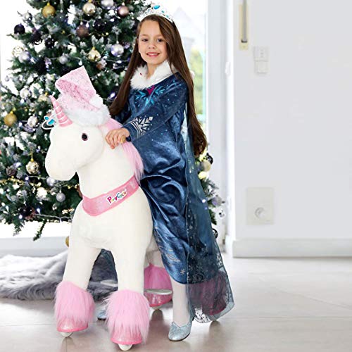 PonyCycle Offizielle Klassisch U-Serie Reiten auf Einhorn Spielzeug Plüsch Lauftier Rosa Einhorn für Alter 4-9 Mittlere Größe U402 von PonyCycle