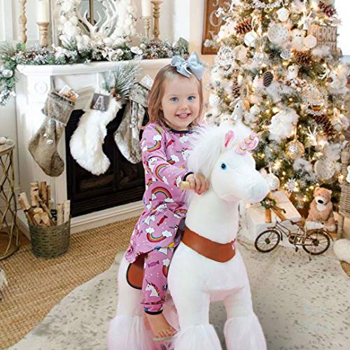 PonyCycle Offizielle Klassisch U-Serie Reiten auf Einhorn Spielzeug Plüsch Lauftier Weiß Einhorn für 3-5 Jahre Kleine Größe U304 von PonyCycle