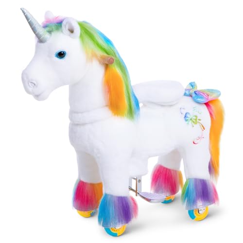 PonyCycle Premium Modell X Reitpony Spielzeug, Einhorn Spielzeug (mit Bremse/Größe 3 für 3-5 Jahre), Schaukelpferd Spielzeug Regenbogen Einhorn X32 von PonyCycle